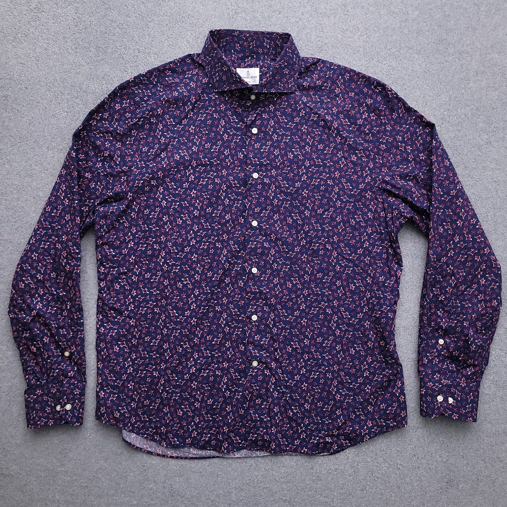 Emanuel Berg Button Up Shirt Mens XL Modern Fit Star All Over Print Cotton